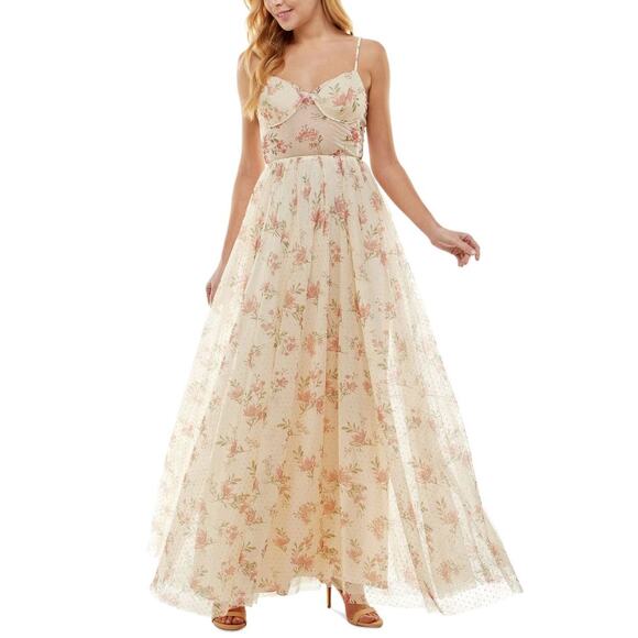 City Studio Dresses & Skirts - NEW City Studio Floral Dot Corset Maxi Gown in Light Yellow
